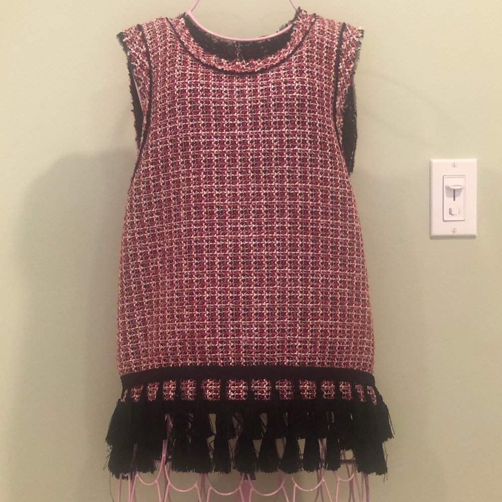 Black, red, white and pink tweed tank top